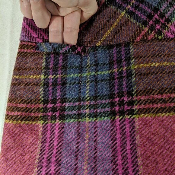 L.L. Bean Pink Plaid Wool Skirt Women's 8 Short Knee Length Slit Tartan Pencil - Picture 11 of 15